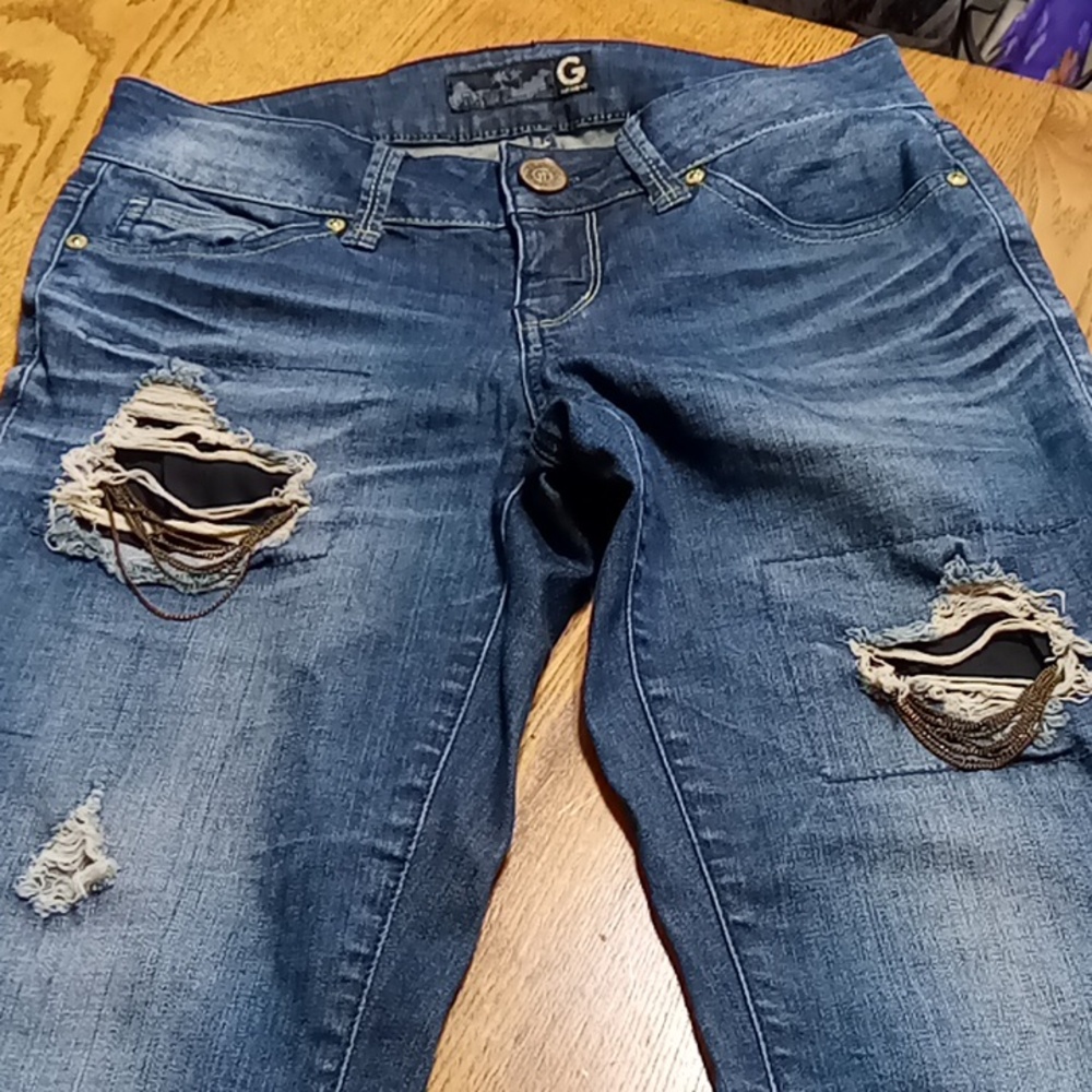 G  BY GUESS Womens Jeans 27 BLUE Denim Super Skinny Pants Preowned Distressed